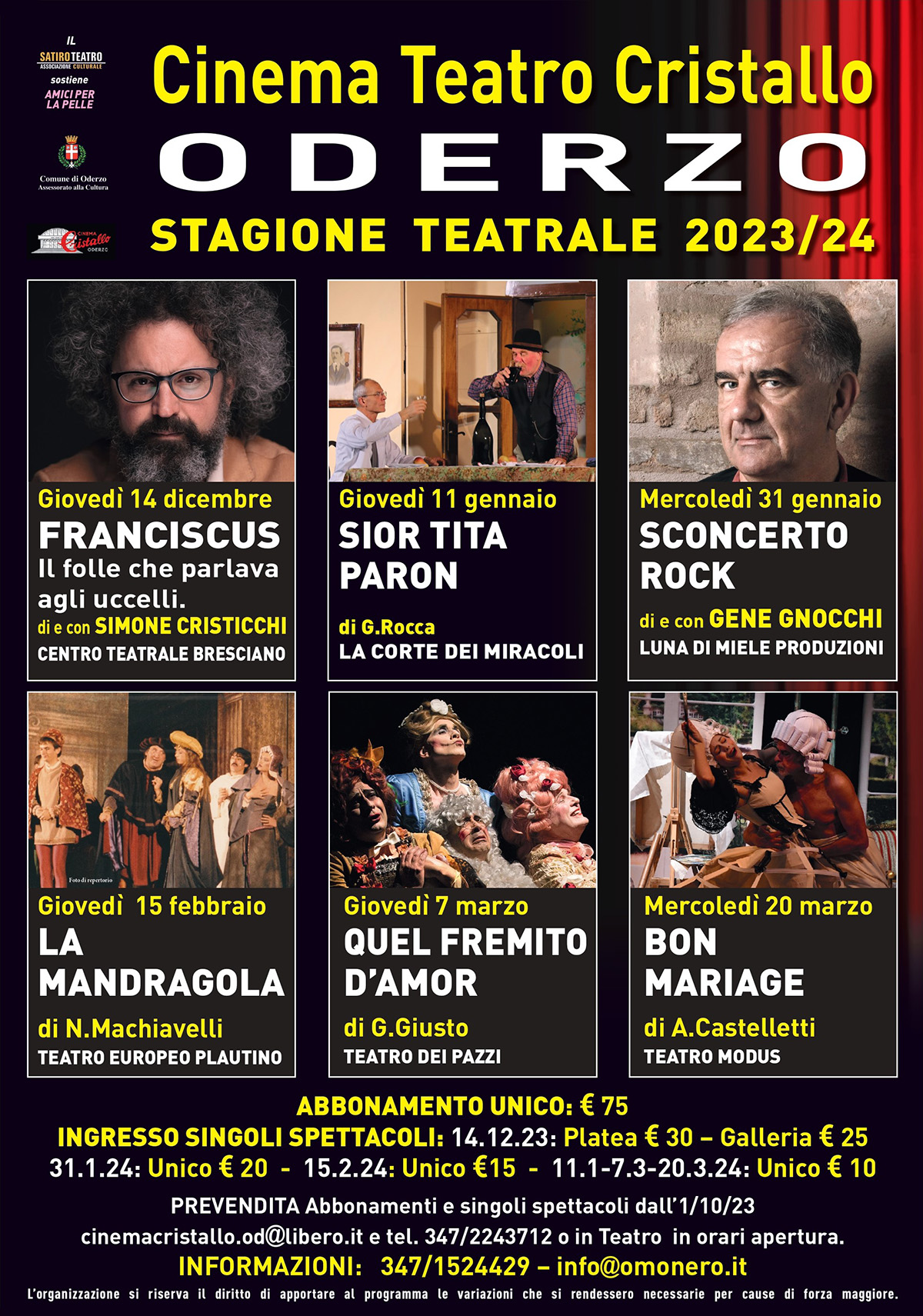 spettacoli teatro cristallo 2023-24