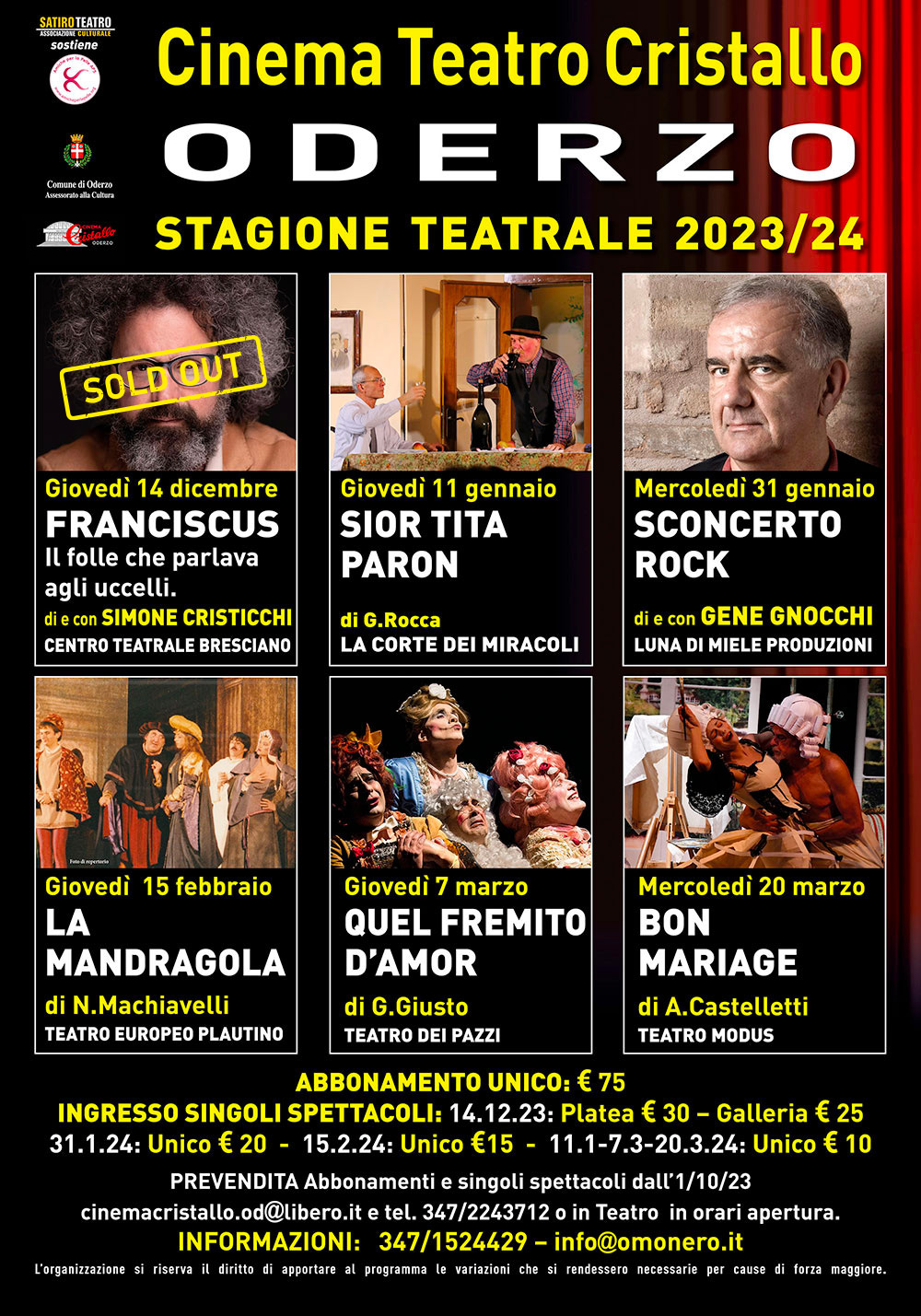 Spettacoli Teatro Cristallo 2023-24