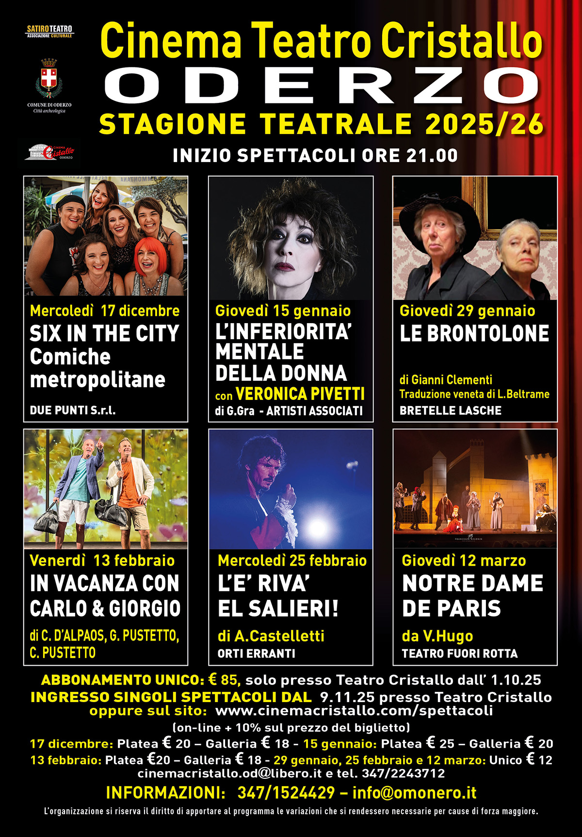 locandina stagione teatrale 2025-2026 cinema cristallo oderzo